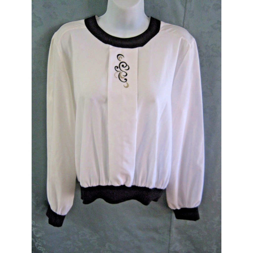 Career Guild Blouse Size 14 Ribbed Waist & Cuffs Embroidered Pullover Top